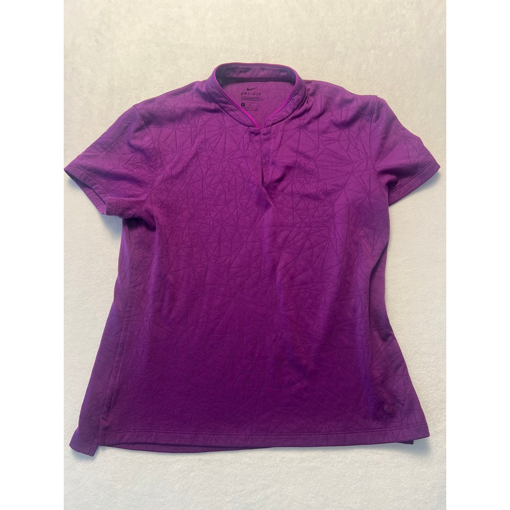 Nike Wm Med Polo Shirt Athletic Athleisure Purple Dri-FIT Geometric Short Sleeve